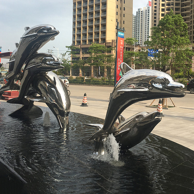 High Quality Customized 304 Large Art Delfin Decoration Crafts Dolphin Stainless Steel Sculpture For Outdoor