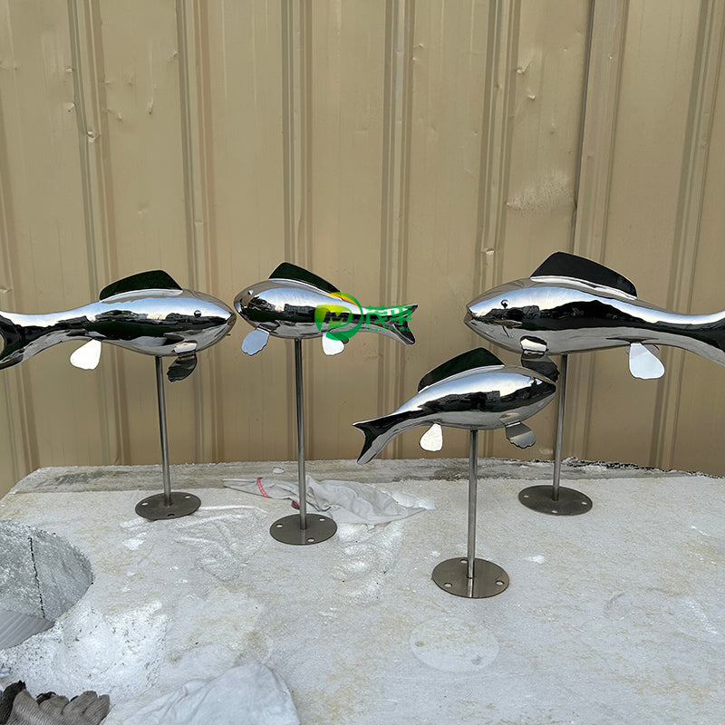 Custom Color Size Outdoor Art Modern Metal Decorations Landscape Fish Stainless Steel Sculpture