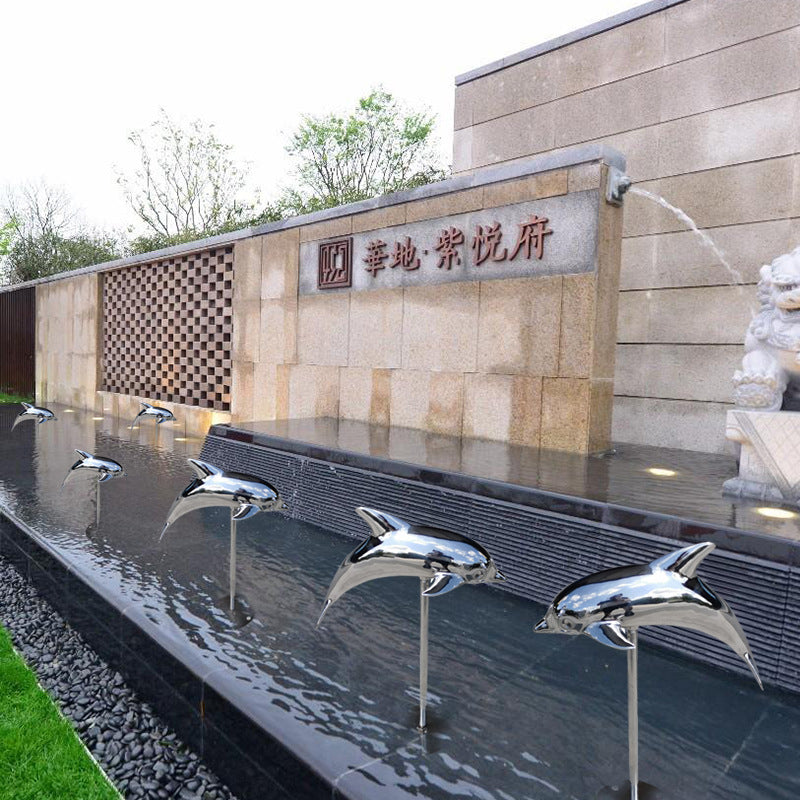 Customized Hotel Fountain Landscape Fish Pool Dolphin Landscape Decoration Stainless Steel Sculpture For Outdoor