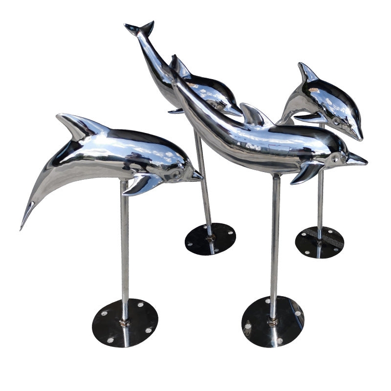 Customized Hotel Fountain Landscape Fish Pool Dolphin Landscape Decoration Stainless Steel Sculpture For Outdoor