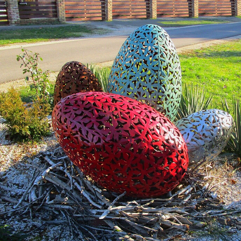 Garden Park Eggs Sculpture Oval Shape Large Eiernest Stained Or Complete Made of Stainless Steel