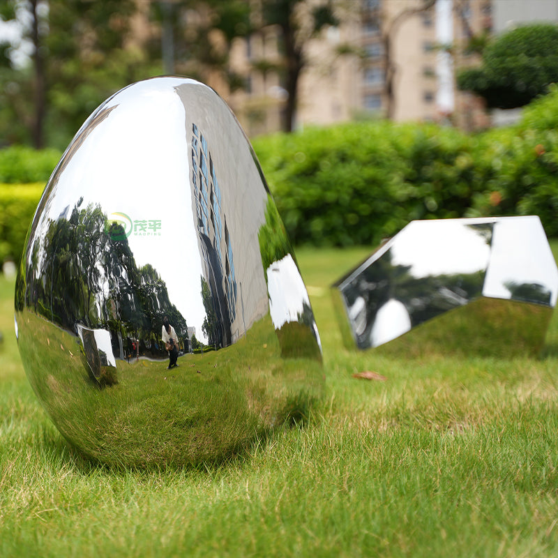 Custom Outdoor Garden Polished Stone Stainless Steel Sculpture
