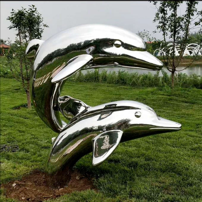 Beautiful outdoor dolphin stainless steel sculpture