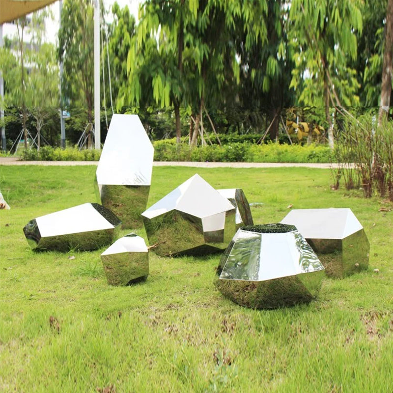 Directly Factory Grass Decor Custom Size Stone Shape Mirror Polishing Stainless Steel Outdoor Sculpture