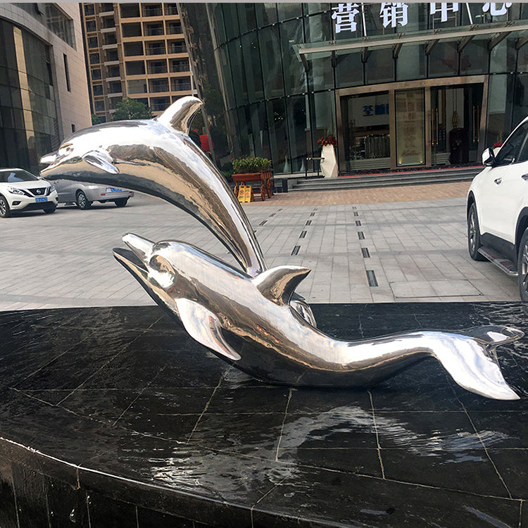 High Quality Customized 304 Large Art Delfin Decoration Crafts Dolphin Stainless Steel Sculpture For Outdoor