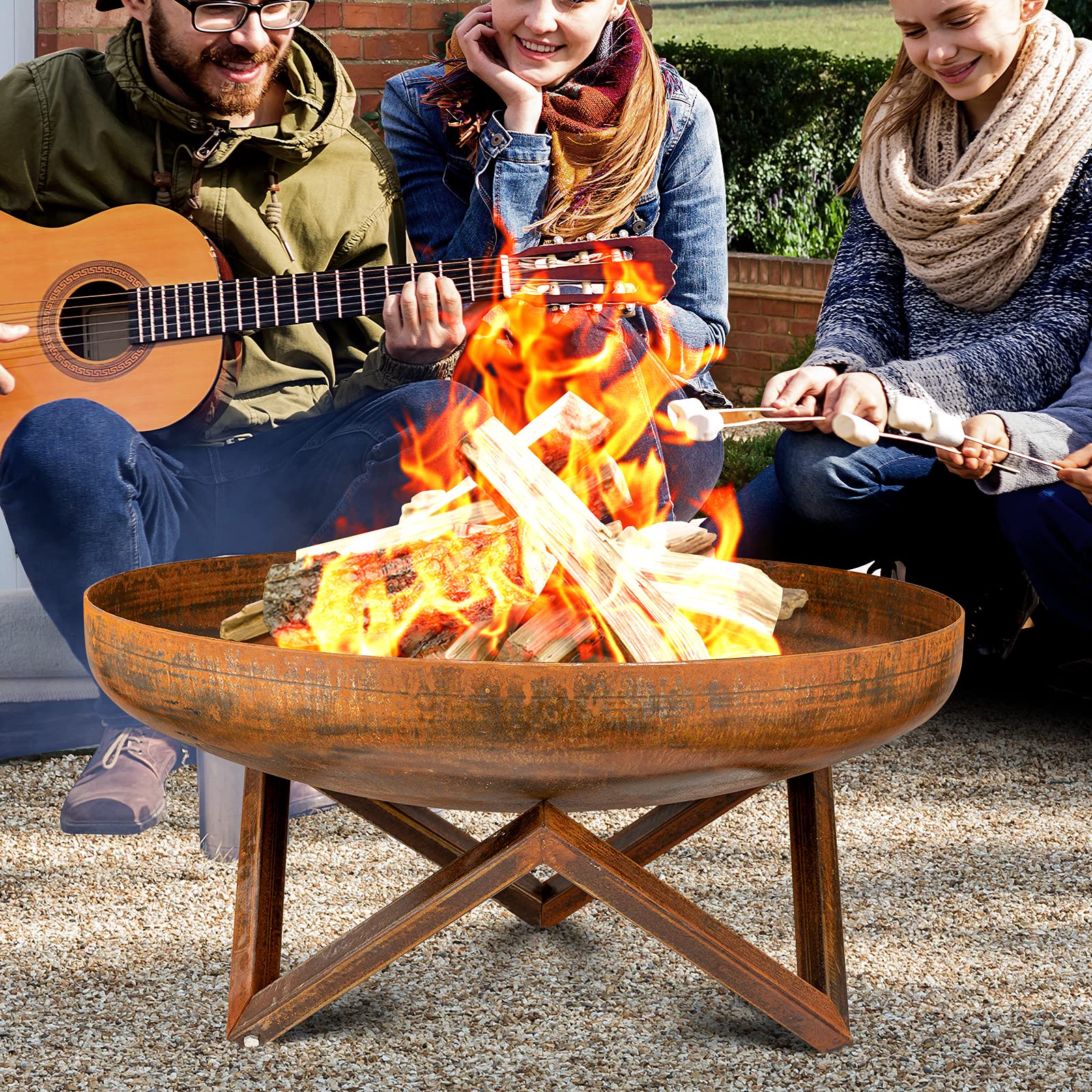 Outdoor Heavy Duty Corten Steel Fire Bowl For Patio Camping Garden BBQ Brazier Heater Charcoal Wood Burner Log Burning Fireplace