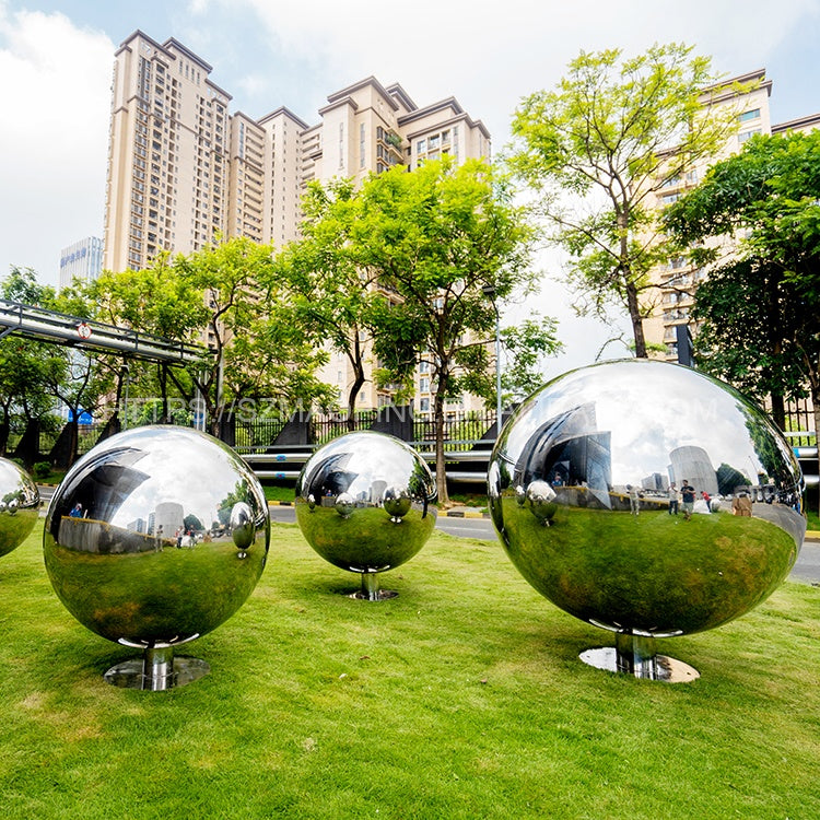 Custom Outdoor Mirror Sculpture Giant 12mm Spheres Water Fountains Stainless Steel Hollow Ball