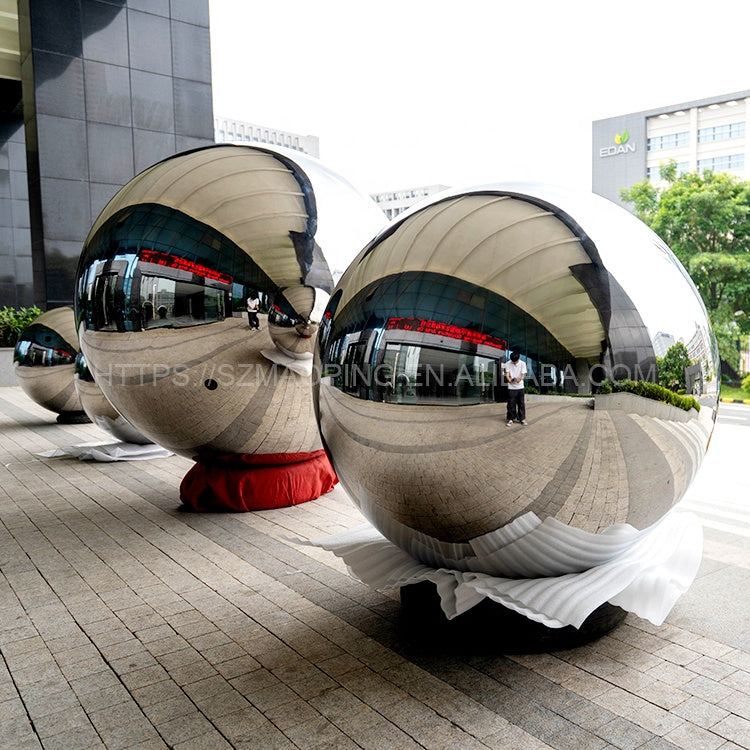 Custom Outdoor Mirror Sculpture Giant 12mm Spheres Water Fountains Stainless Steel Hollow Ball
